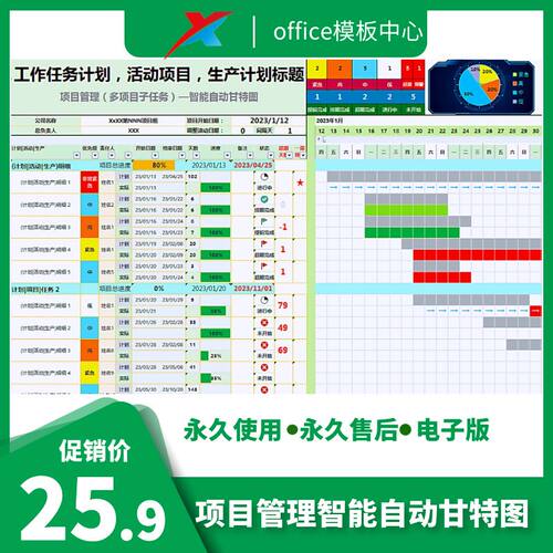 项目进度状态追踪甘特图Excel表格软件生产活动任务计划