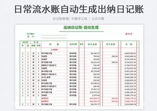 日常流水账自动生成出纳日记账Excel表格模板