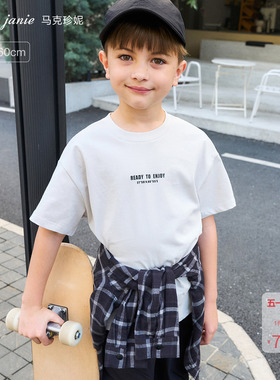 【凉感】马克珍妮男童潮酷字母短袖T恤 儿童上衣夏装新款550667