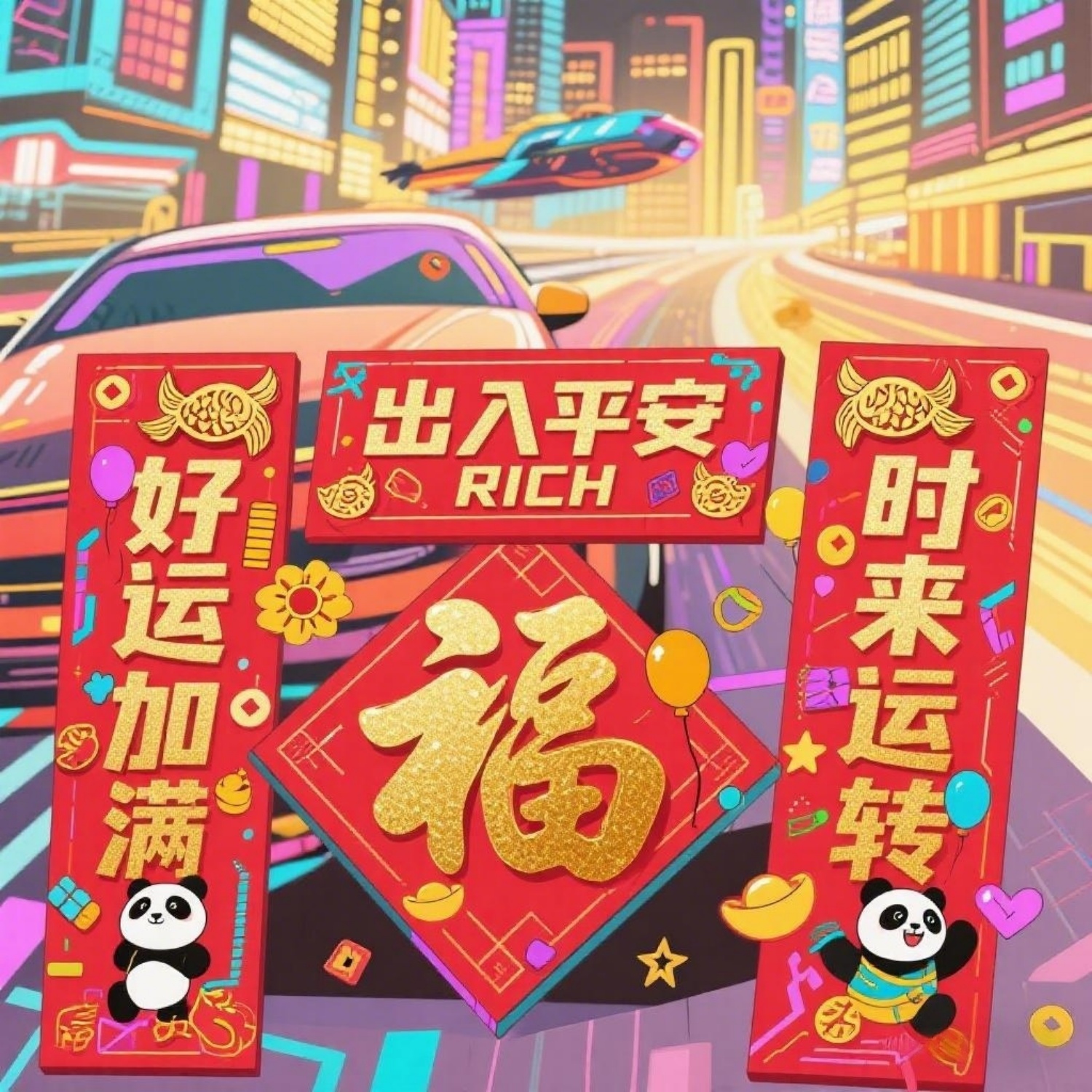 新年春节汽车磁吸对联