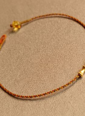 乱编金灿灿黄闪闪手绳手工编绳编织纯18k小骨头竹节au750藏式敦煌