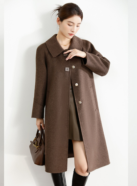 2025秋冬双面呢羊绒大衣女中长单排扣宽松妈妈装羊毛呢外套15779