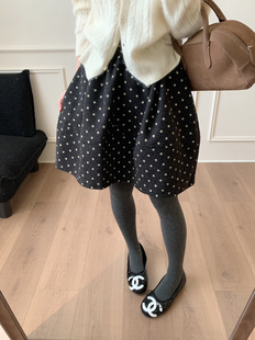 秋冬女装波点毛呢花苞半身裙松紧高腰宽松显瘦纯色垂坠打底裙下装