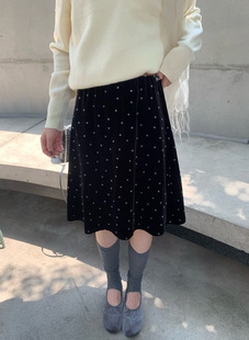 秋冬女装波点丝绒半身裙松紧高腰宽松显瘦打底裙垂坠打底裙下装