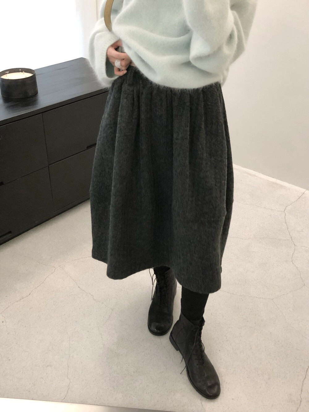 秋冬女装保暖毛呢半身裙松紧腰中长款宽松显瘦纯色打底裙垂坠下装