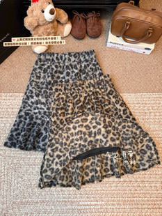 秋冬女装豹纹鱼尾裙摆短裙松紧腰加绒加厚半身裙辣妹打底靴裙下装