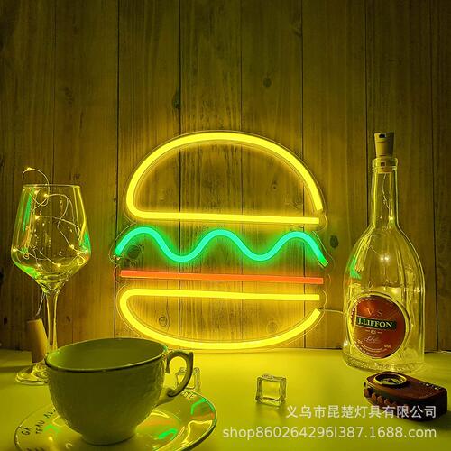 LED透明亚克力汉堡包背板霓虹造型灯室内装饰布置氛围灯5Vusb供电