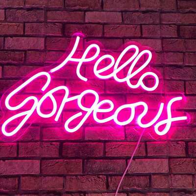 跨境新款led霓虹灯hello gorgeous英文字母装饰灯透明背板造型灯
