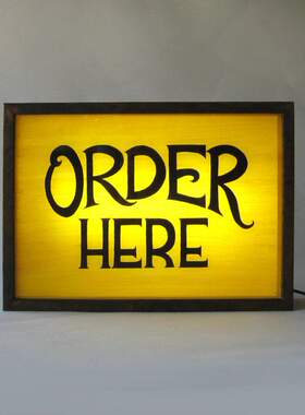 专业灯箱灯牌led灯制作 方形order here广告牌夜灯在此处订购