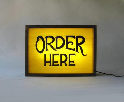 专业灯箱灯牌led灯制作 方形order here广告牌夜灯在此处订购