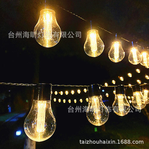 sokka跨境电商新款爱迪生球泡太阳能灯串圣诞花园庭院装饰LED灯串