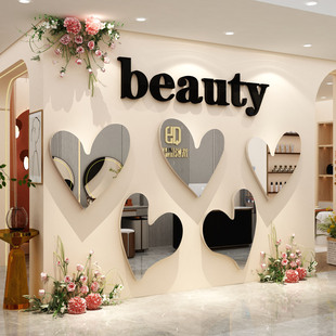 网红打卡拍照区美容院店墙面装饰氛围布置房间形象心异镜子贴挂画