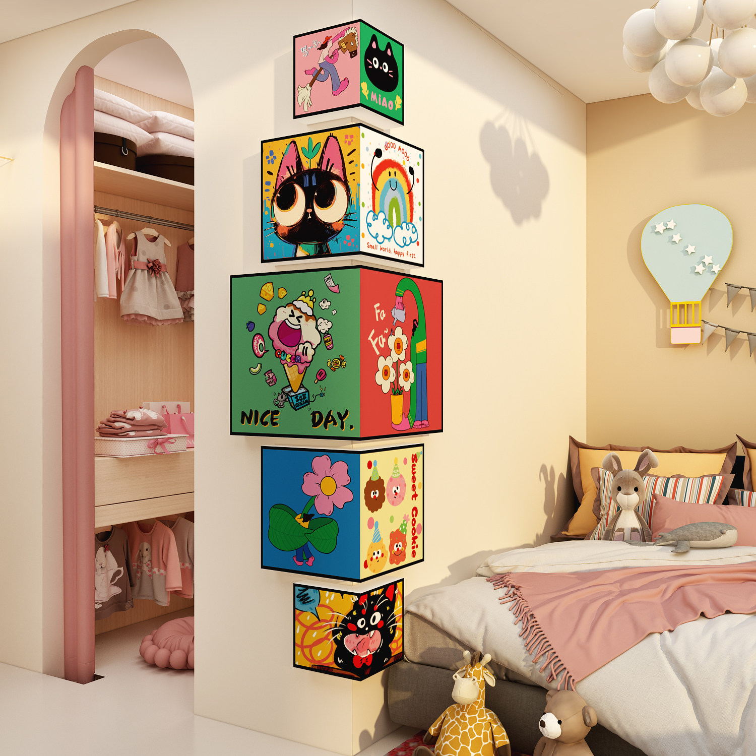 儿童房间布置女孩公主风卧室床头贴纸挂画创意墙面拐转角遮丑装饰,家居饰品,软装墙贴,淘宝优惠券,粉丝福利购,淘宝优惠卷