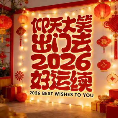 网红打卡小院墙面2026跨过马新年春节拍照区氛围布置造场景形象