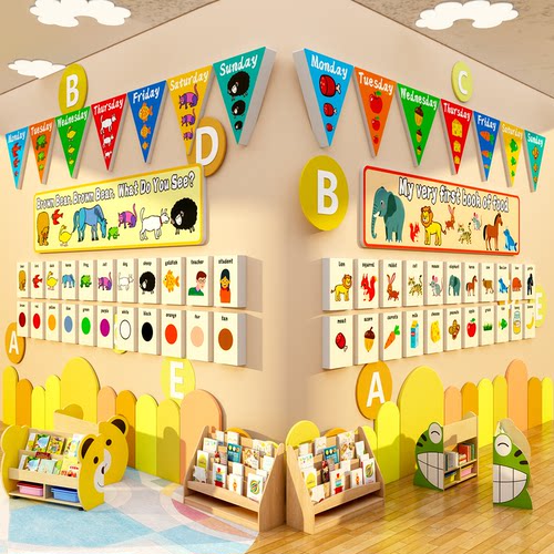 英语角教室布置装饰幼儿园工作室图书绘本环创墙面贴机构班级文化