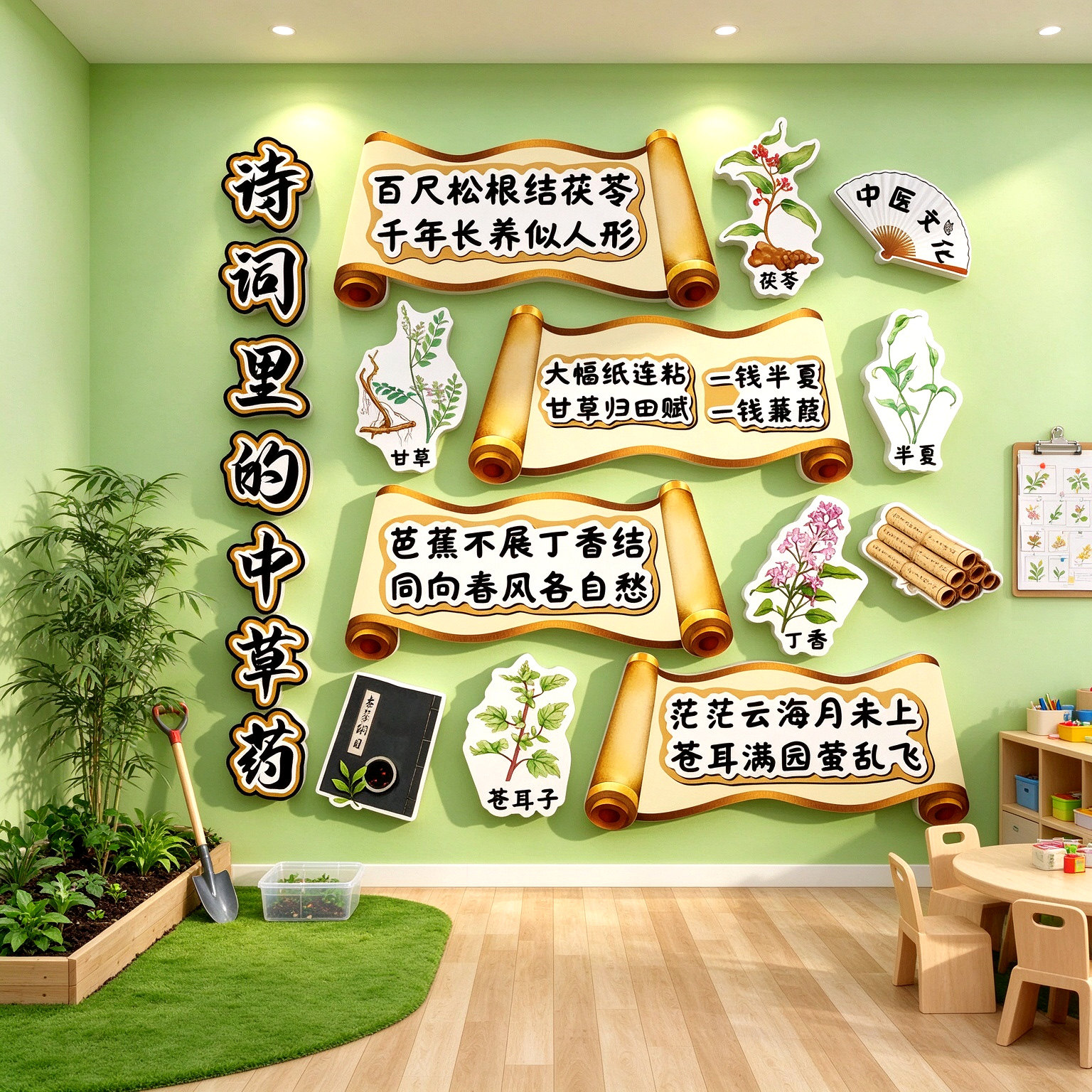 中医草药主题幼儿园墙贴