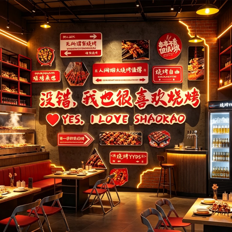 网红餐饮店工业风打卡墙贴