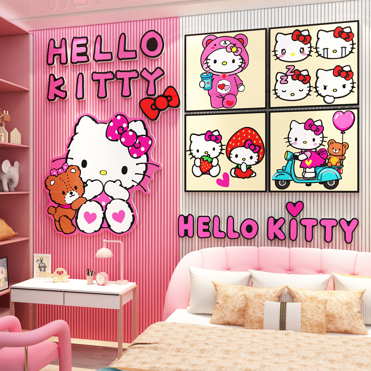 hellokitty凯蒂猫墙面贴画儿童房间布置装饰公主女孩卧室床头背景图片