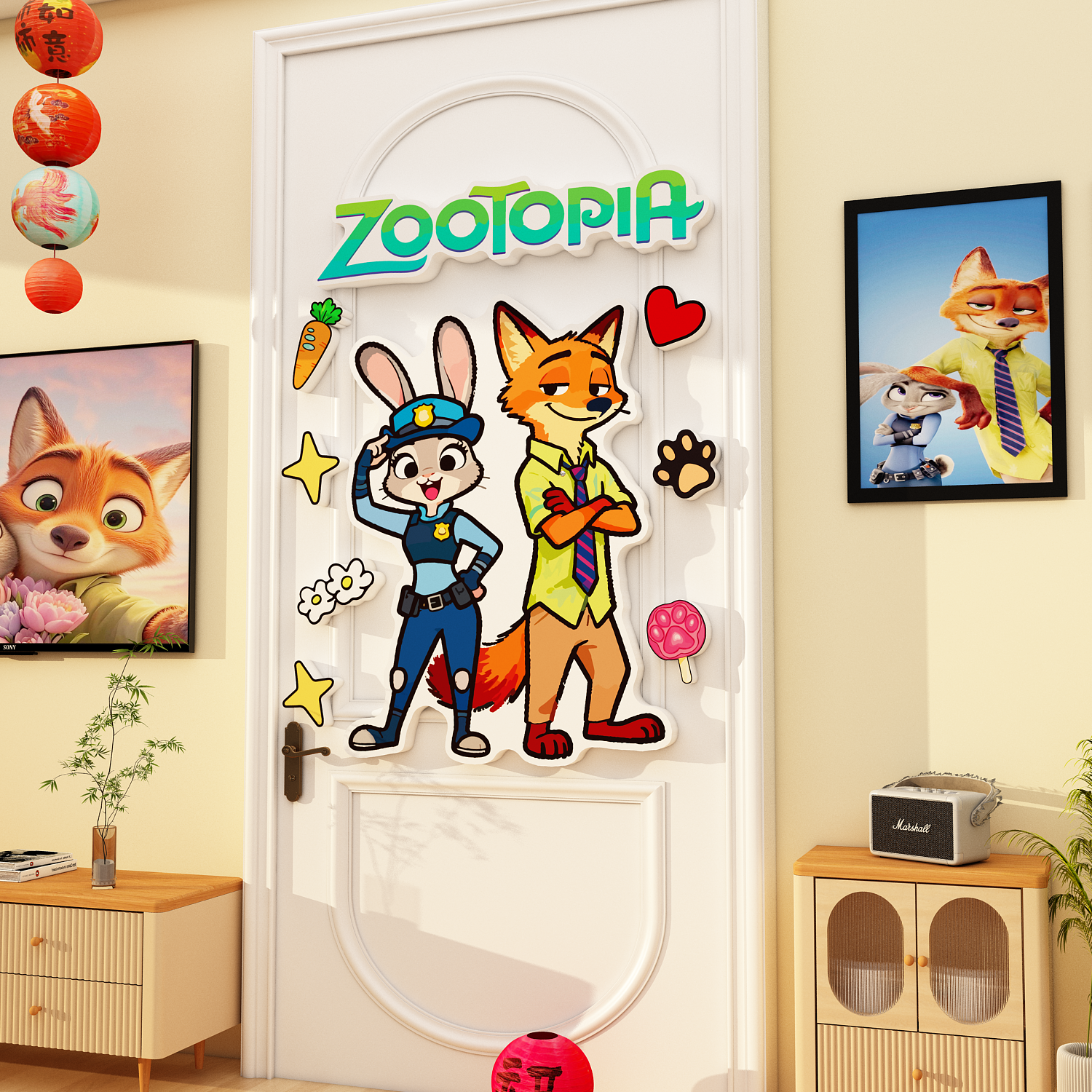 电视机背景墙面挂件点缀高级感装饰卧室门疯狂动物城朱迪尼克贴纸