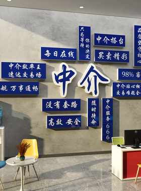 房地产屋中介前台广告贴纸门店公司文化背景墙面布置装饰形象挂画