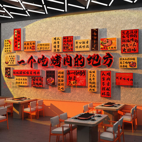 网红打卡烧烤肉店墙装饰创意餐饮壁挂画氛围布置海报广告形象贴纸