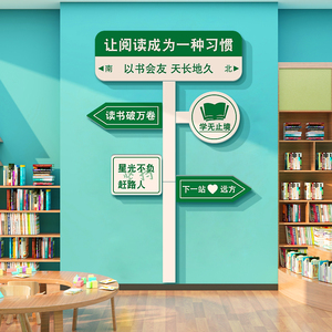 读图书角布置装饰阅读区背景墙绘本馆环创教室阅览室文化墙贴纸画