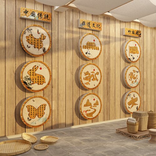 幼儿园墙面装饰环创主题成品材料传统非遗文化竹贴编织画场景布置