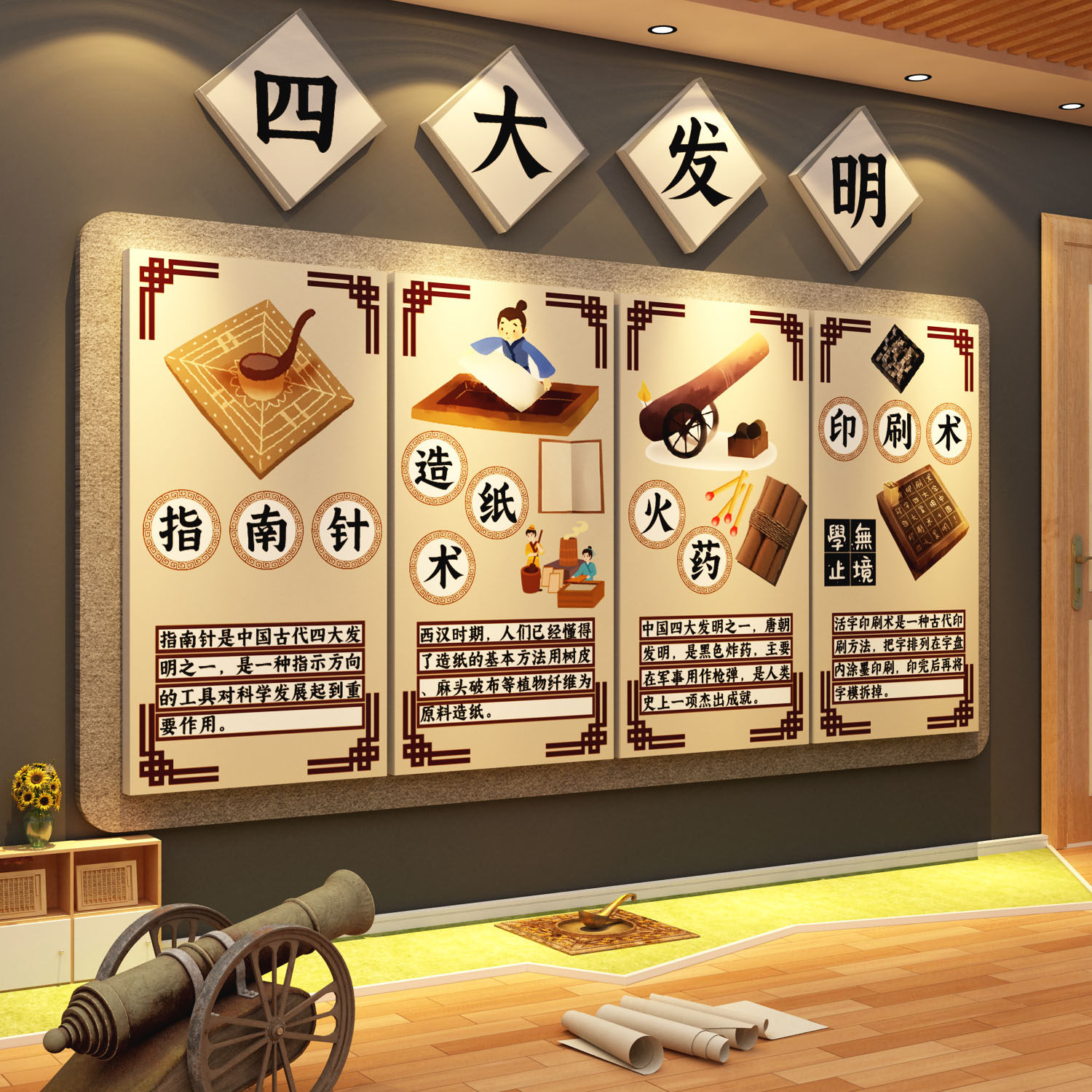 幼儿园环创四大发明非遗传统文化主题场背景布置成品走廊墙面贴纸