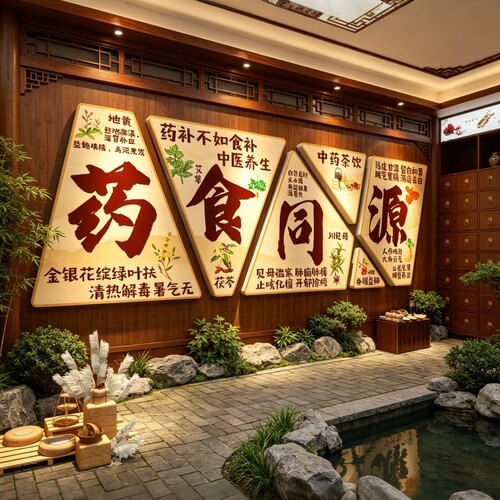 中草药养生馆形象墙宣传海报