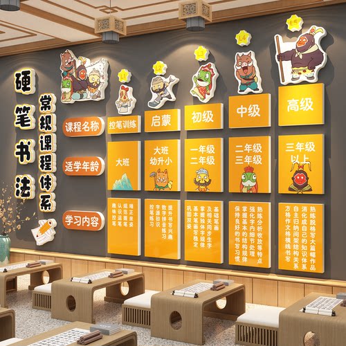 书法教室氛围布置装饰画墙面贴纸环创硬笔培训班浪山小妖怪文化