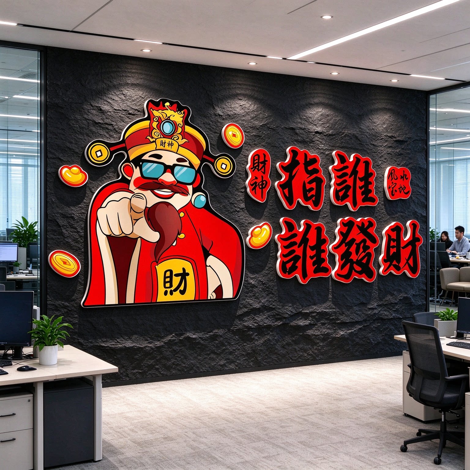 指谁发财神爷挂画办公室氛围布置