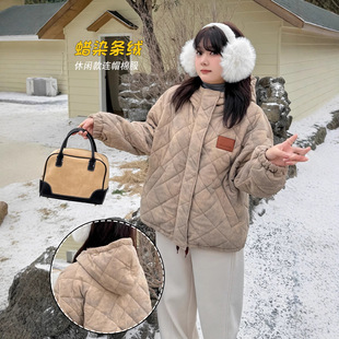 连帽棉服250条绒棉服秋冬宽松短款 休闲款 外套150 女装 280斤特大码