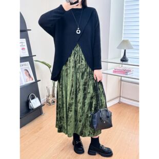 200斤胖妹妹大码女装春秋韩版时尚洋气新中式150毛衣半身裙两件套