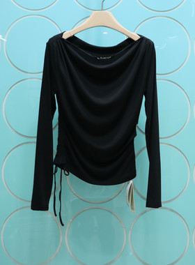BOYI帛逸专柜正品2026春季新款一字肩系带长袖修身上衣女3601058
