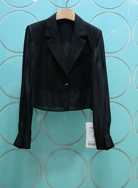 MRER莫乂义 专柜正品春季新款拼接西装领薄纱长袖短外套R5C31162