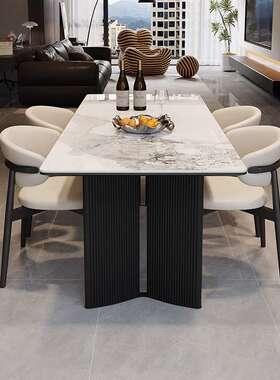 ?轻奢岩板餐桌椅组合小户型家用现代简约长方形25新款桌
