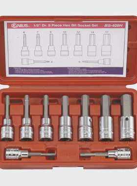 Genius天赋进口工具1/2″12.5mm系列9件套内6角旋具套筒组BS-409H
