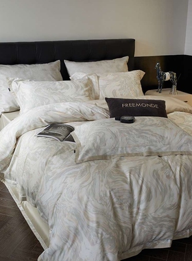 秋冬高奢美式100支天丝棉加厚磨毛四件套印花被套保暖床上用品