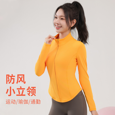 磨毛不冰瑜伽服长袖打底外套女立领骑行跑步健身服长袖普拉提上衣