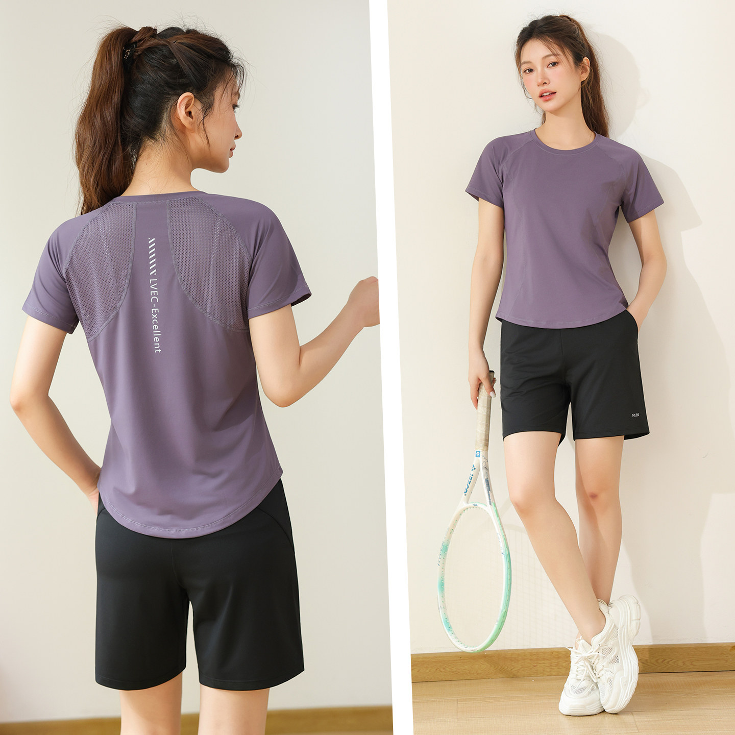 专业晨跑步运动套装女夏季薄款速干衣健身房瑜伽服短袖短裤带口袋