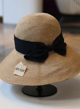 同款override子uvcut夫帽日本草编防晒帽女沙滩
