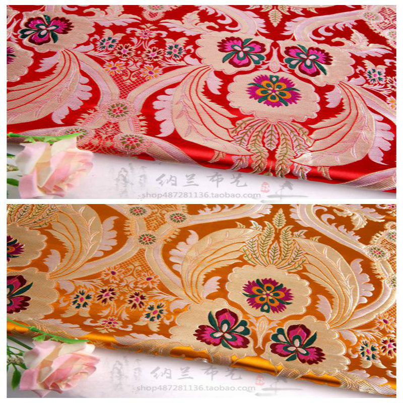红金黄翅膀花纹云锦旗袍面料唐装汉服衣服装礼服布料织锦缎丝绸缎