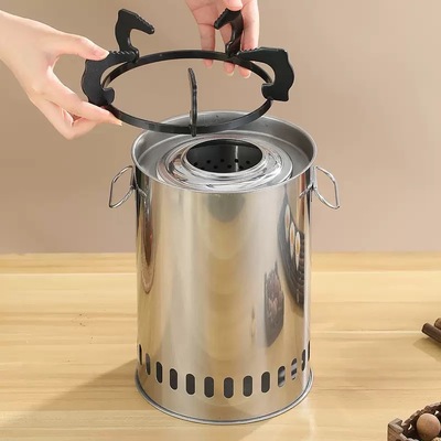 无烟柴火气化炉自然吸气纯不锈钢新型户外露营野炊便携烧火炉灶