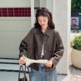 春季薄款工装风秋季短款标准皮衣复古春秋宽松ins小个子时尚休闲，女装皮衣，莘蕾