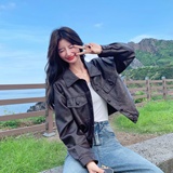 2025秋季新款时尚油蜡皮机车夹克皮衣外套女223-1387-P145K198，女装皮衣，莘蕾