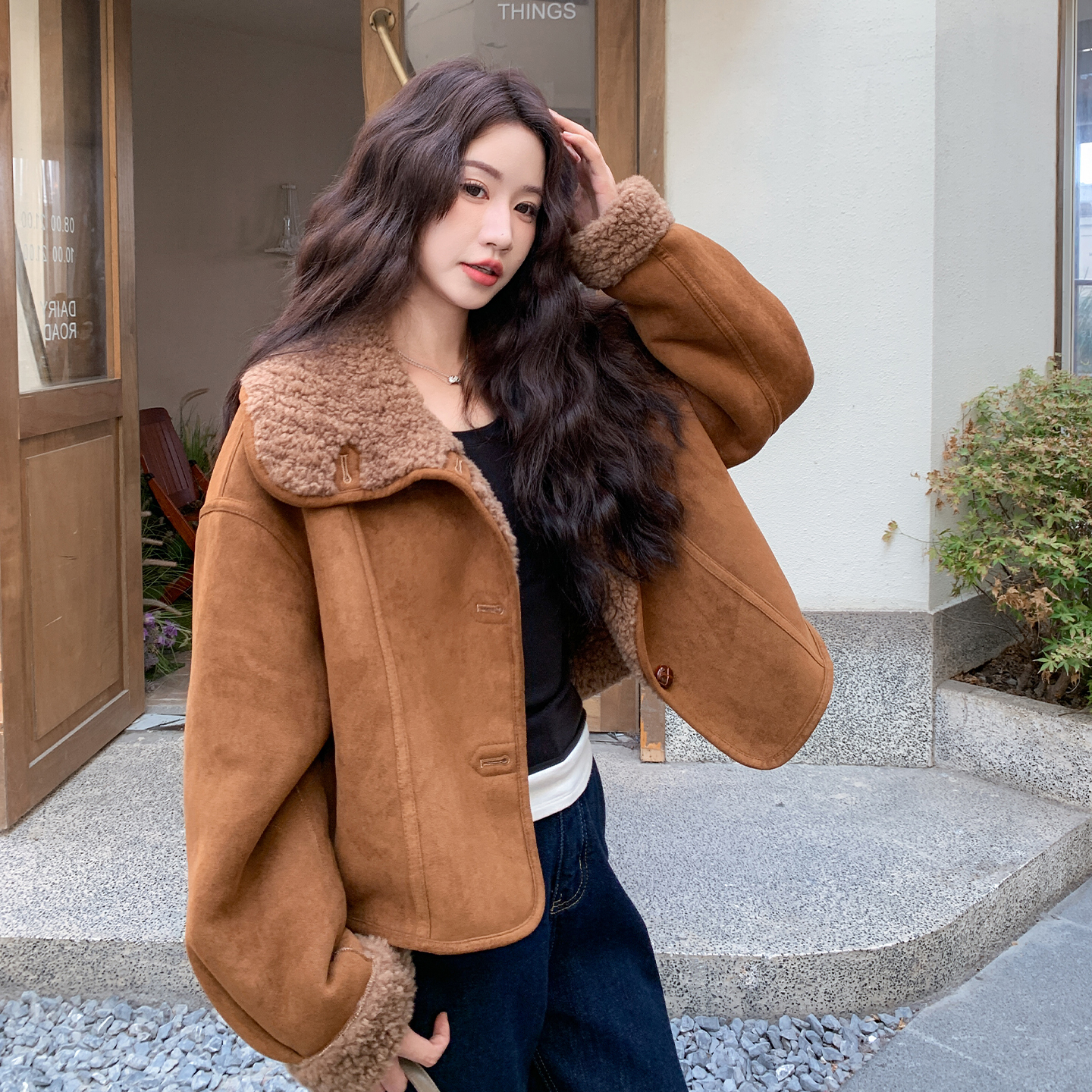现货主推两面穿2025冬季新款显瘦皮毛一体外套女1507-P185K278，女装棉衣/棉服，莘蕾