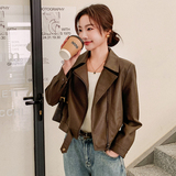 上衣女士美拉德机车风皮衣复古网红标准ins秋季短款春秋显瘦时尚，女装皮衣，莘蕾