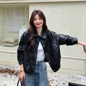 咖色复古减龄短款皮衣外套女2025新款秋季韩系气质百搭洋气外套潮图片