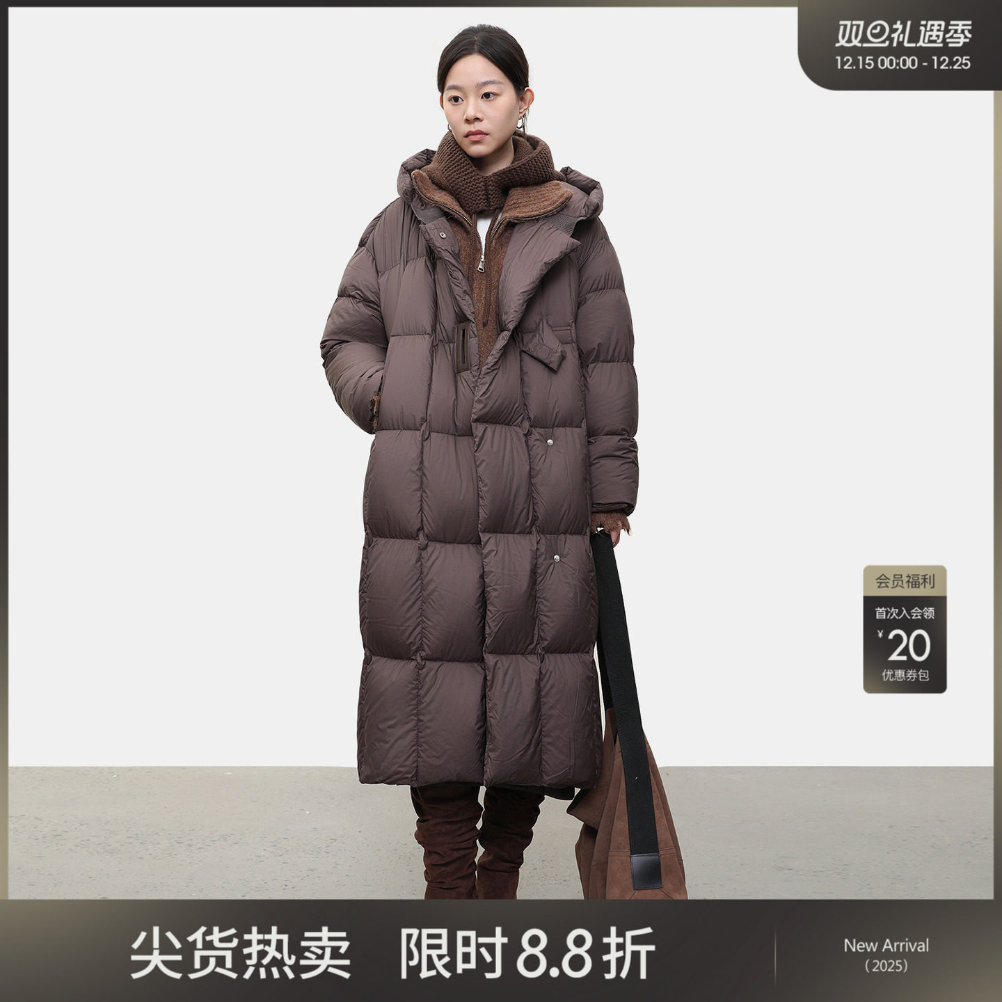 女性日记白鸭绒长款羽绒服冬