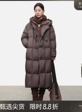 LADY’S DIARY 白鸭绒长款羽绒服女冬设计感泡芙格连帽面包服气质